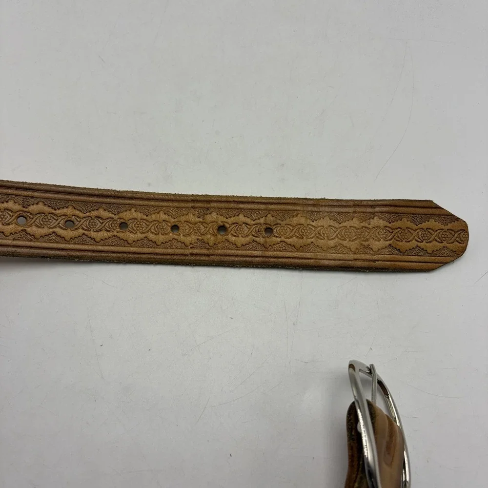Vintage Tooled Leather Belt Mens 40 Western Brown Hippie Quality